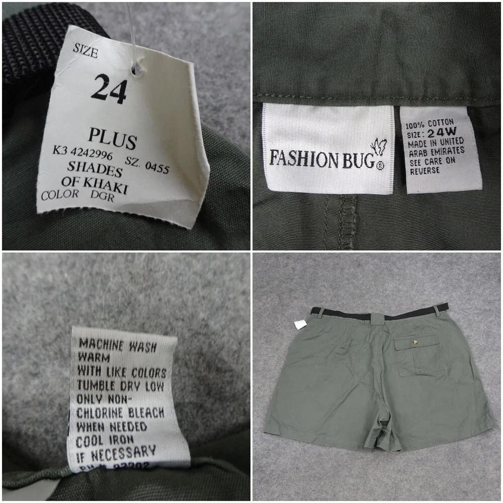 Fashion Bug Shorts Womens 24W Green Belted High Rise Plus Pockets Hot Pants